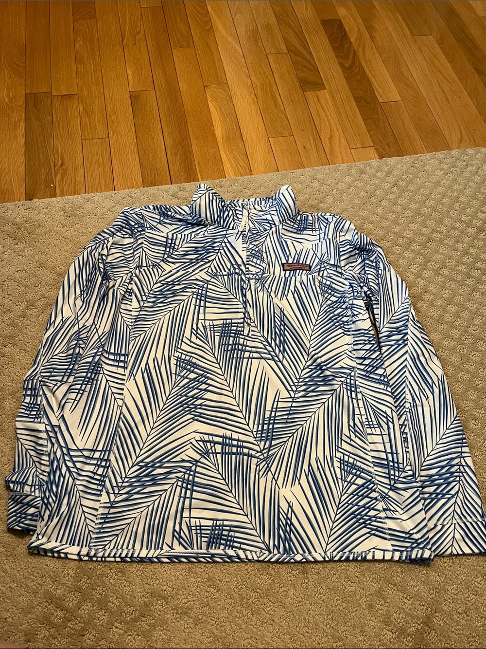 Vineyard Vines Women’s Blue Palm-Print Performance Long Sleeve Quarter Zip
